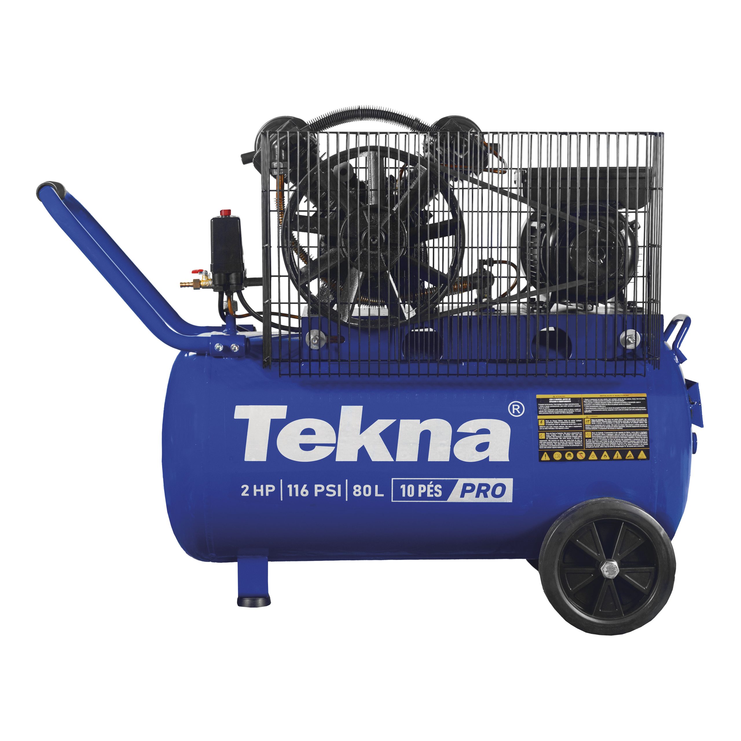 Compressor de ar Tekna CP10080P portátil, ideal para inflar pneus, acionar ferramentas pneumáticas e uso doméstico ou profissional.