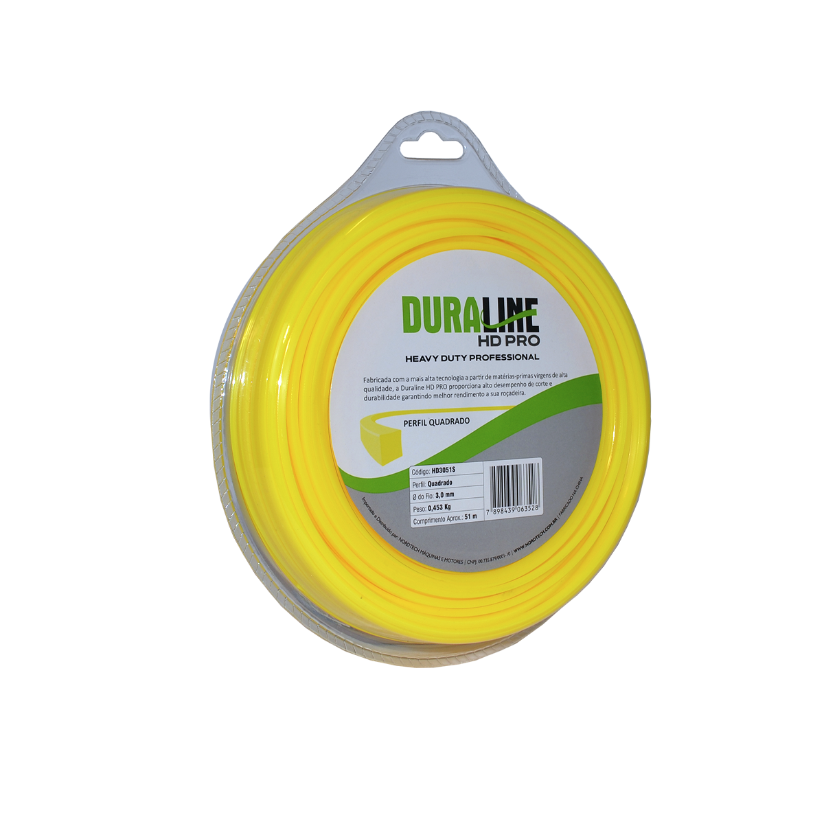 Fio de Nylon Duraline HD 3,0 mm Quadrado Amarelo Blister 51 m
